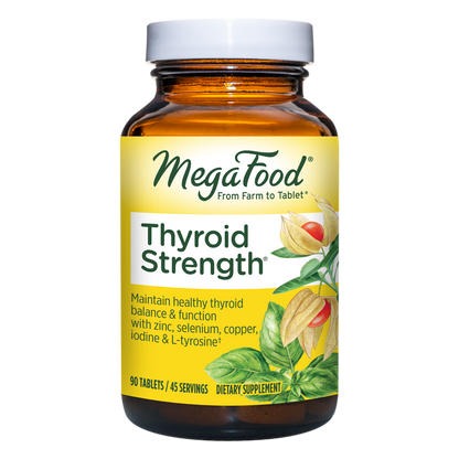 MegaFood Thyroid Strength - Mineral Supplement for Thyroid Support with Ashwagandha, Zinc, Iodine, L-Tyrosine, Selenium, and Copper - Gluten-Free - Made without Dairy - Vegan - 90 Tabs (45 Servings)