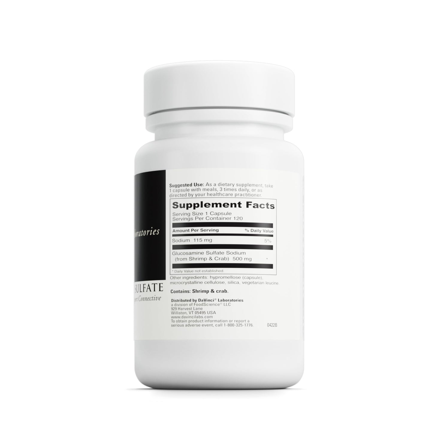 DaVinci Labs Glucosamine Sulfate - A Dietary Supplement to Support Connective Tissue and Joint Functions - Gluten-Free - 500 mg - 120 Capsules