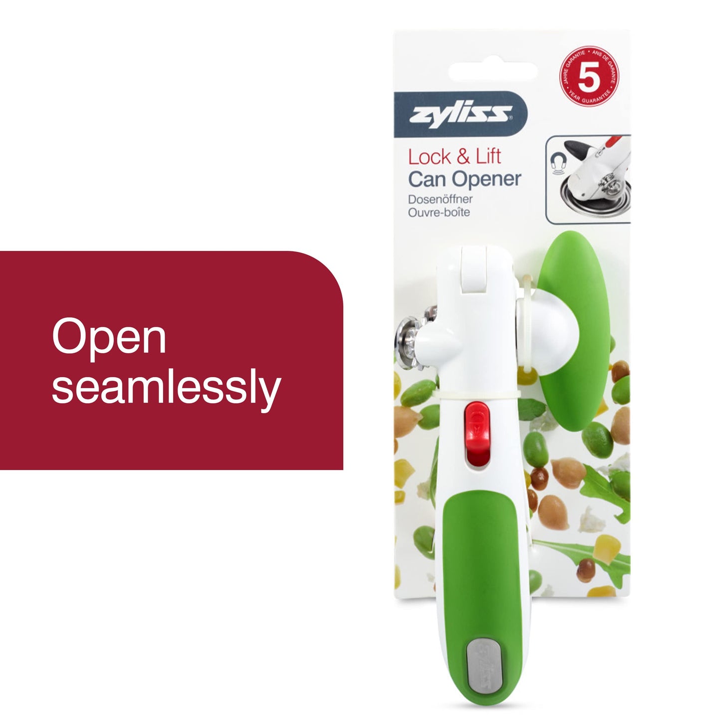 Zyliss ZYLISSÔ∏è Lock N' Lift Can Opener with Lid Lifter Magnet, Green, 7.5"