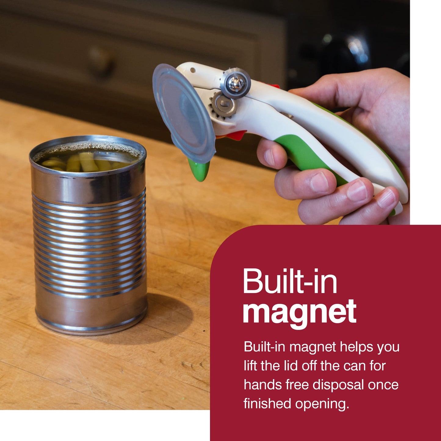 Zyliss ZYLISSÔ∏è Lock N' Lift Can Opener with Lid Lifter Magnet, Green, 7.5"