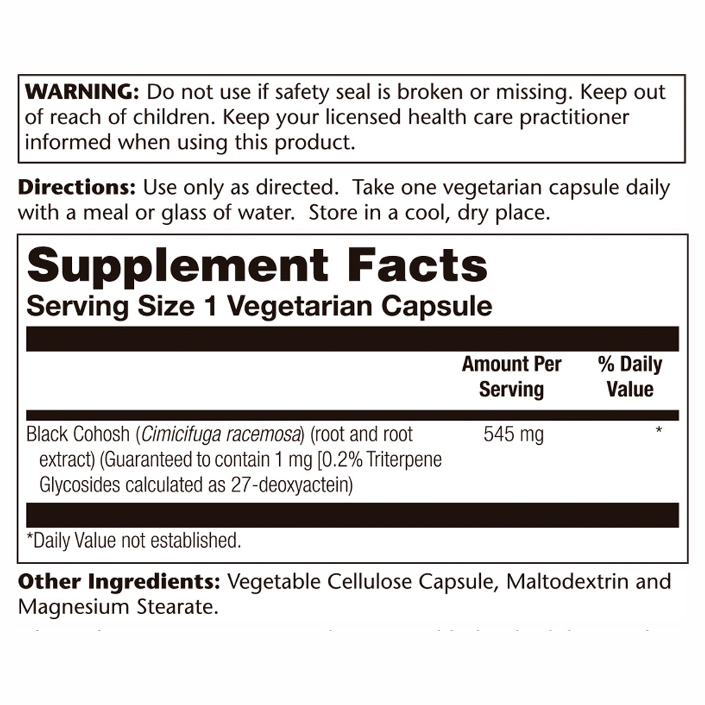 Solaray Black Cohosh Root & Extract 545mg | Womens Health & Menopause Support Supplement | Non-GMO | 120 VegCaps