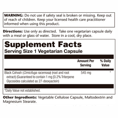 Solaray Black Cohosh Root & Extract 545mg | Womens Health & Menopause Support Supplement | Non-GMO | 120 VegCaps