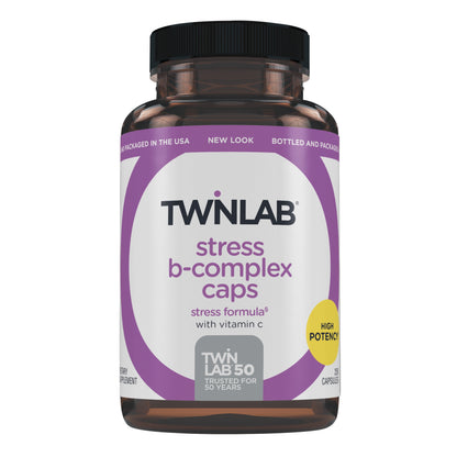 Twinlab Stress B-Complex Caps - High Potency Vitamin B Complex Capsules with Vitamin C 1000mg - Long-Lasting Energy, Immune Support, Stress Relief and Nerve Support - 250 Capsules