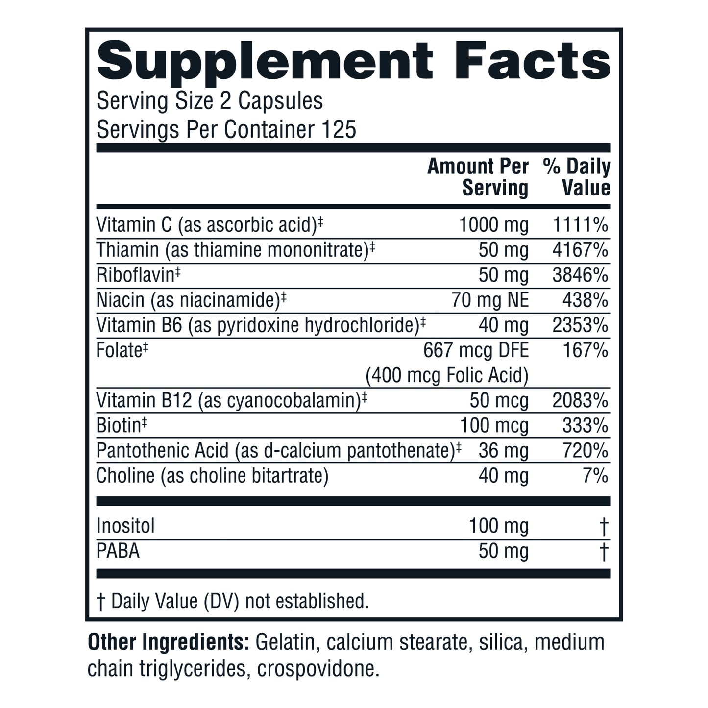 Twinlab Stress B-Complex Caps - High Potency Vitamin B Complex Capsules with Vitamin C 1000mg - Long-Lasting Energy, Immune Support, Stress Relief and Nerve Support - 250 Capsules
