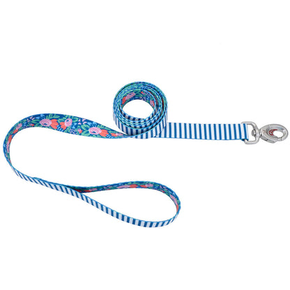Coastal - Sublime Dog Leash - Trendy, Colorful Leash - Flower Teal Stripe - 1‚Äù x 6‚Äô