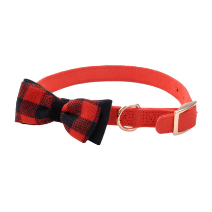 Coastal - Accent Fashion - Microfiber Dog Collar, Retro Red with Plaid Bow, 5/8" x 13"