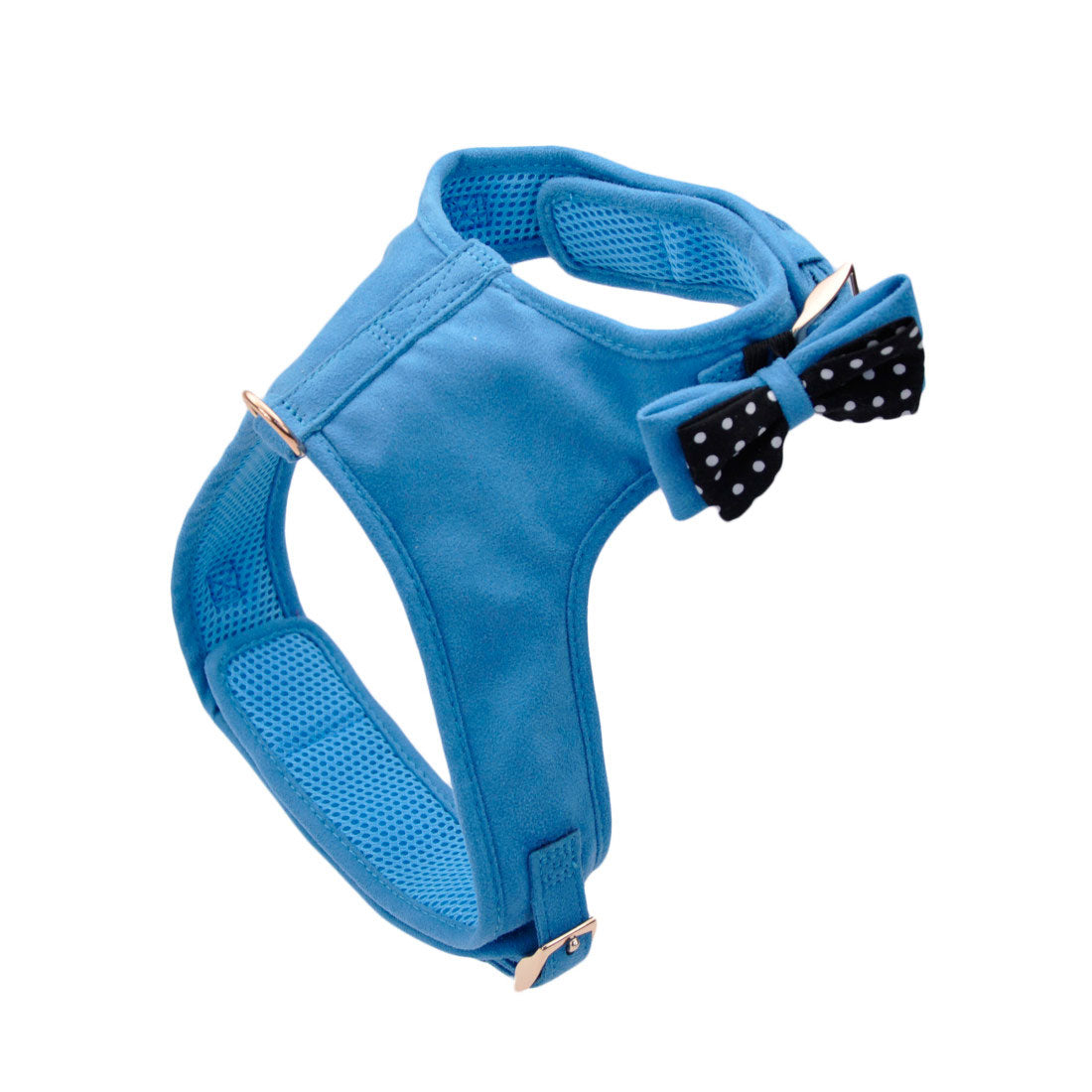 Coastal - Accent Fashion - Microfiber Dog Harness, Boho Blue with Polka Dot Bow, Medium (20"-24")