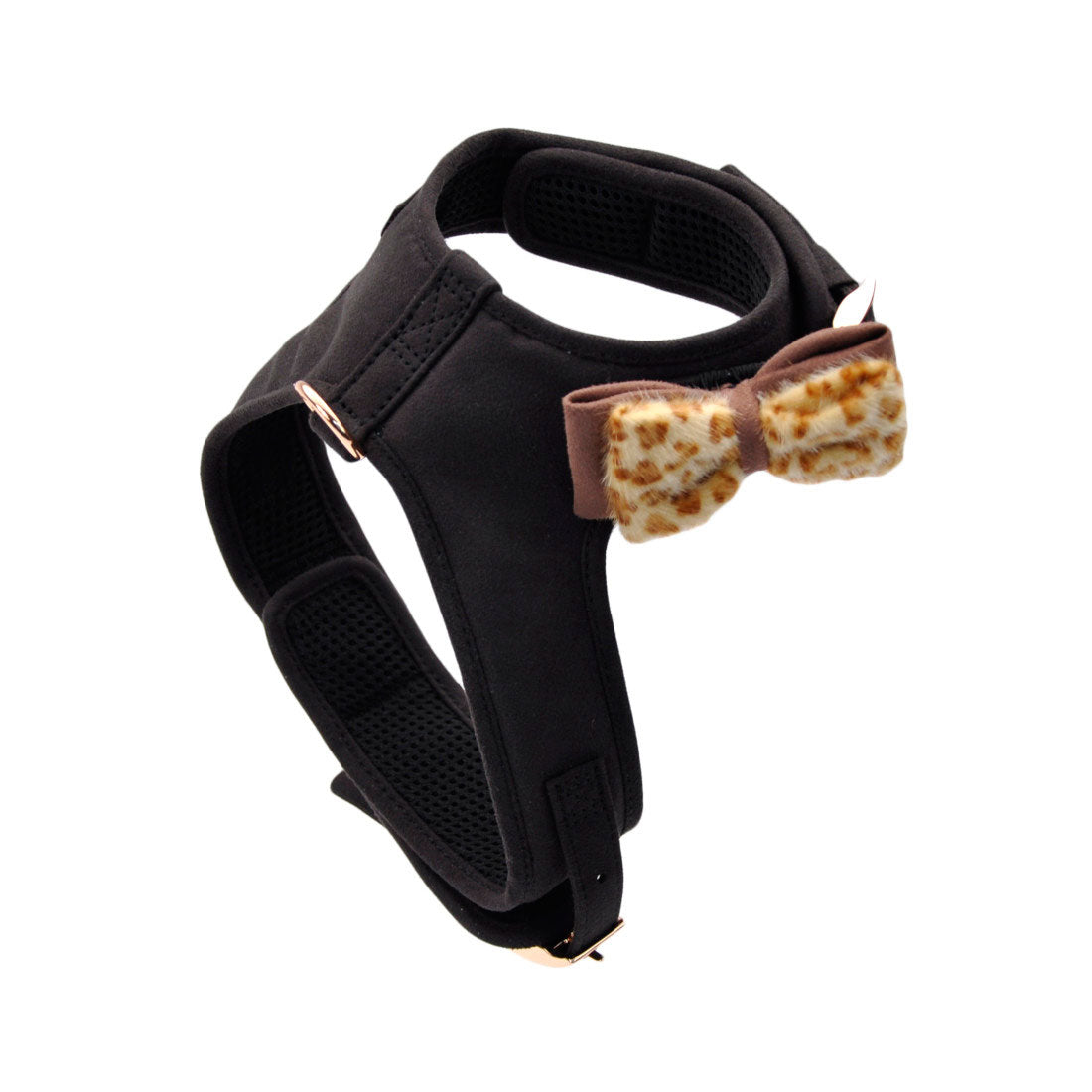 Coastal - Accent Fashion - Microfiber Dog Harness, Mod Black with Leopard Bow, X-Small (14"-16")