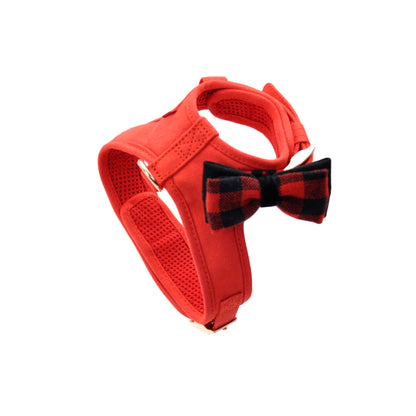Coastal - Accent Fashion - Microfiber Dog Harness, Retro Red with Plaid Bow, Medium (20"-24")