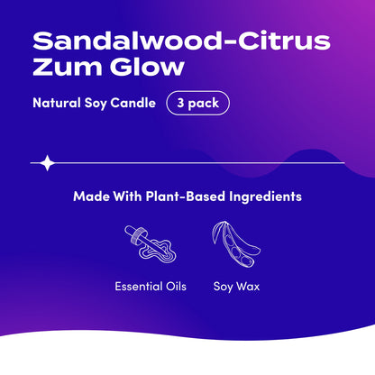 Zum Glow Soy Candle - Sandalwood-Citrus - 7 oz (3 Pack)