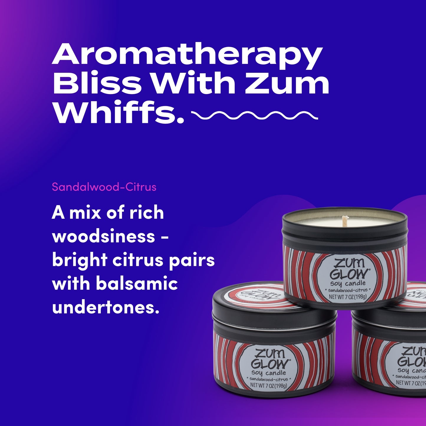 Zum Glow Soy Candle - Sandalwood-Citrus - 7 oz (3 Pack)