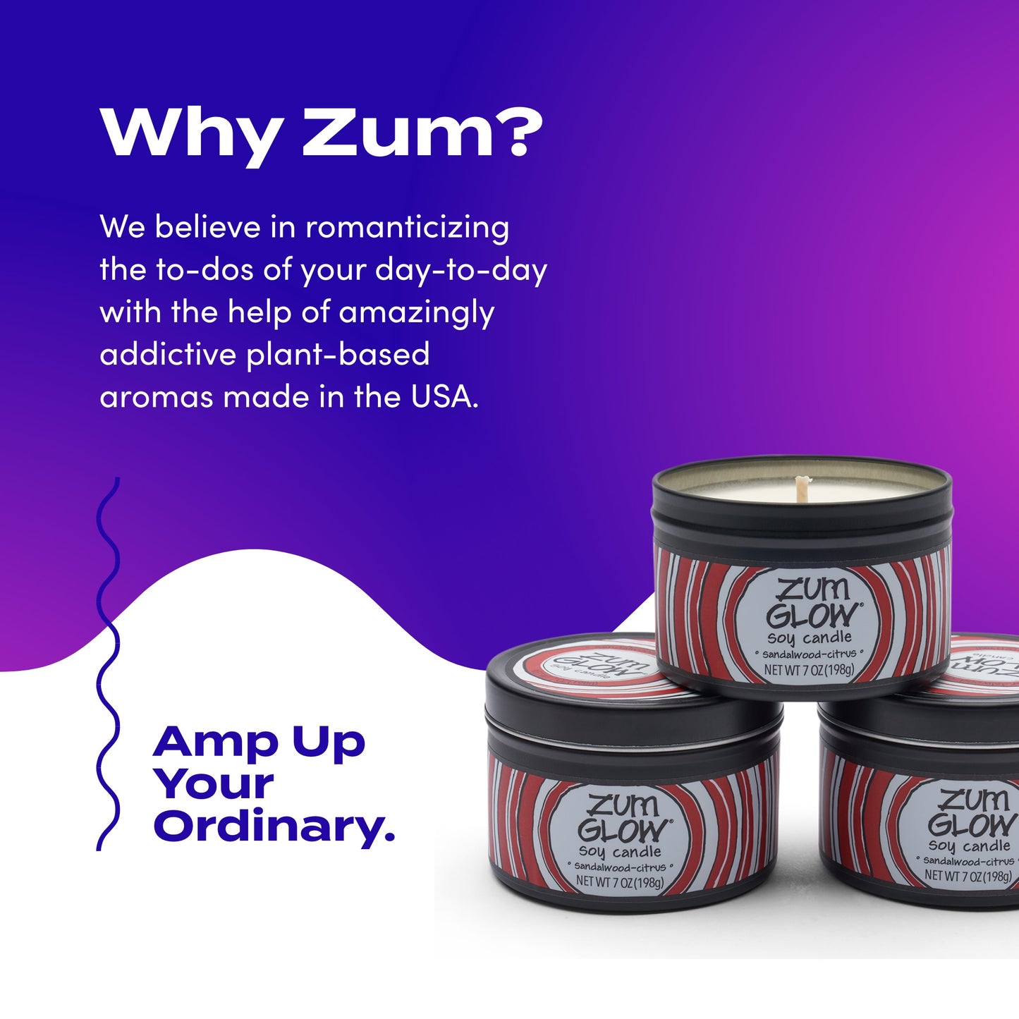 Zum Glow Soy Candle - Sandalwood-Citrus - 7 oz (3 Pack)