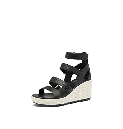 SOREL Women's Cameron Wedge Multistrap Sandals - Black, Chalk - Size 10.5