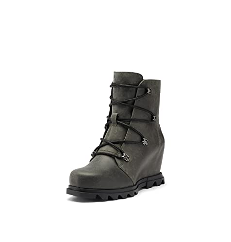SOREL Women's Joan of Arctic Wedge III Lace Boot √¢‚Ç¨‚Äù Quarry, Black √¢‚Ç¨‚Äù Waterproof Leather Wedge Boots √¢‚Ç¨‚Äù Size 10.5
