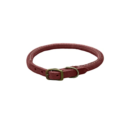 Coastal - Circle T - Rustic Leather Round Dog Collar, Brick Red, 3/8" x 10"