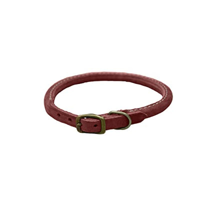 Coastal - Circle T - Rustic Leather Round Dog Collar, Brick Red, 3/8" x 10"