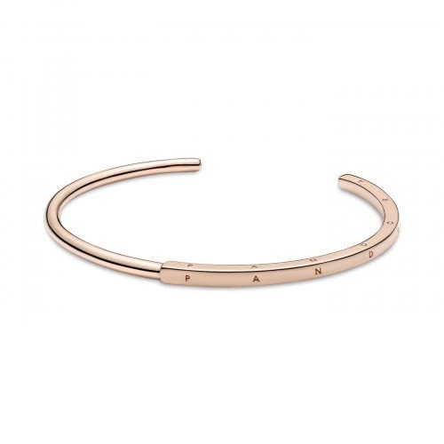 PANDORA Jewelry Signature I-D Open Bangle Bracelet for Women - 14k Gold-Plated - 8.1¬î, With Gift Box