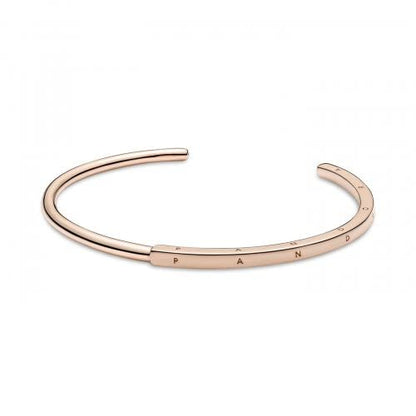 PANDORA Jewelry Signature I-D Open Bangle Bracelet for Women - 14k Gold-Plated - 8.1¬î, With Gift Box
