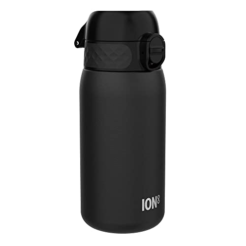 Ion8 Stainless Steel Water Bottle - Food-Safe and Odor Resistant - Fits Car Cup Holders, Backpack Pockets and More, 14 oz / 400 ml (Pack of 1) - OneTouch 2.0 - Black 2.0