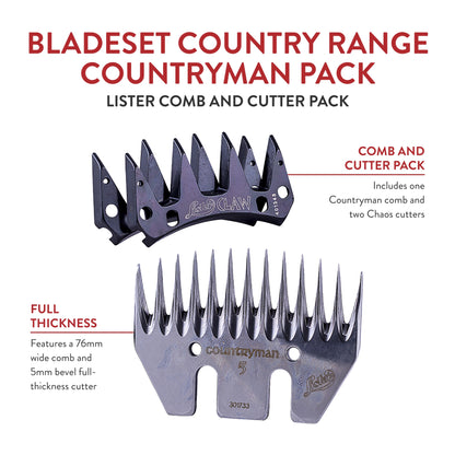 Lister Countryrange Countryman Comb and Cutter Pack with 76mm Wide Comb for Sheep, Alpacas, Camels, Cattle, and Llamas (#228-13700)