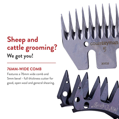 Lister Countryrange Countryman Comb and Cutter Pack with 76mm Wide Comb for Sheep, Alpacas, Camels, Cattle, and Llamas (#228-13700)