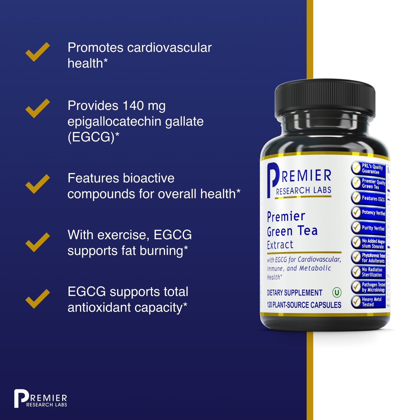 Premier Research Green Tea Extract, Supports Weight Management and Cardiovascular Health, Contains EGCG, 120 Vegetarian Capsules
