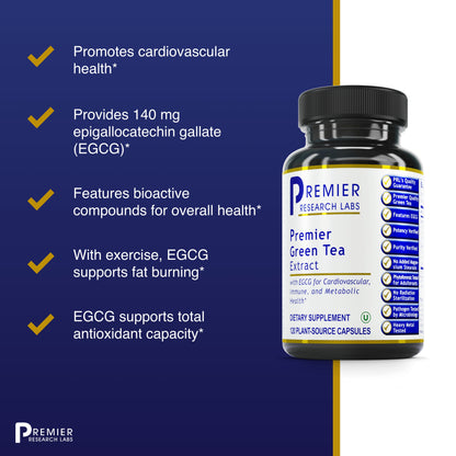 Premier Research Green Tea Extract, Supports Weight Management and Cardiovascular Health, Contains EGCG, 120 Vegetarian Capsules