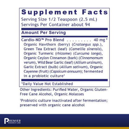 Premier Research Cardio-ND, Probiotic-Fermented Formula for Premier Cardiovascular Support, 8 Fl Oz
