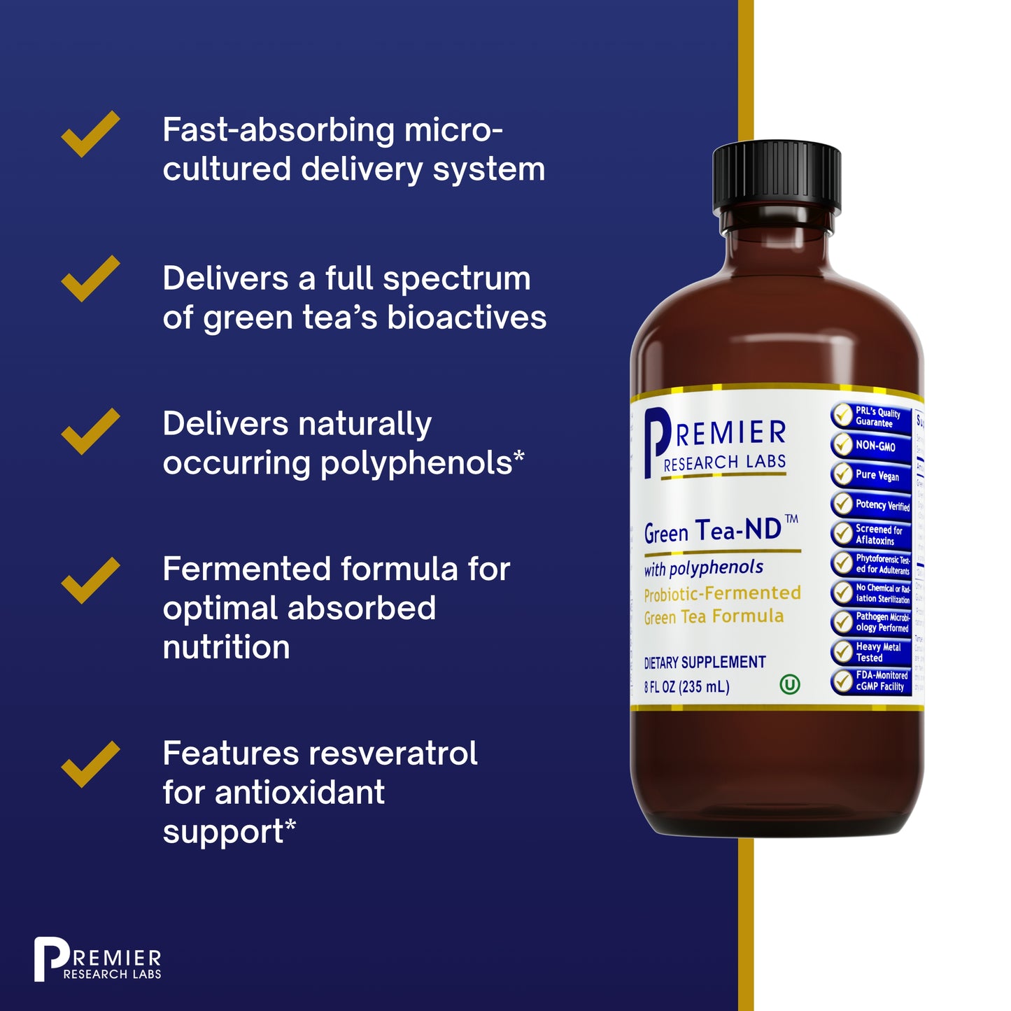 Premier Green Tea - ND, Probiotic-Fermented Green Tea Formula. Micro-Cultured Delivery System. 8 fl oz