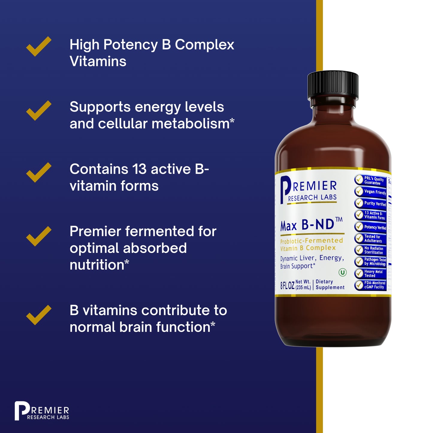Premier Research Labs Max B-ND - Supports Liver Health, Energy Levels, Brain Health & More - Vitamin B-Complex Liquid - Immune Supplement - 8 fl oz - 94 Servings
