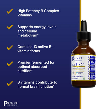 Premier Research Labs Max B-ND - Supports Liver Health, Energy Levels, Brain Health & More - Vitamin B-Complex Liquid - Immune Supplement - 2 fl oz - 21 Servings