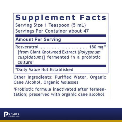 Premier Research Premier Resveratrol, Antioxidant, Cardiovascular, and Immune Support with Probiotic-Fermented Formula, 8 Fl Oz (235 ml)