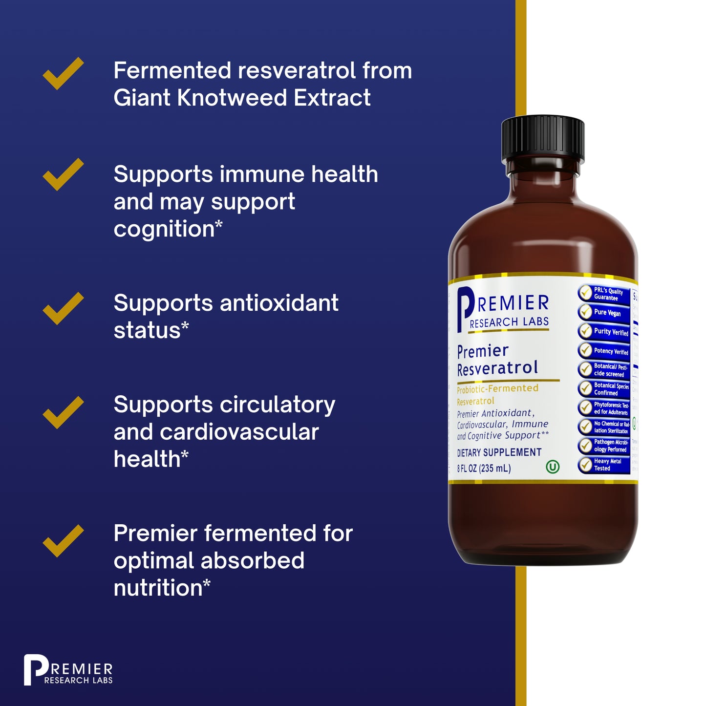 Premier Research Premier Resveratrol, Antioxidant, Cardiovascular, and Immune Support with Probiotic-Fermented Formula, 8 Fl Oz (235 ml)