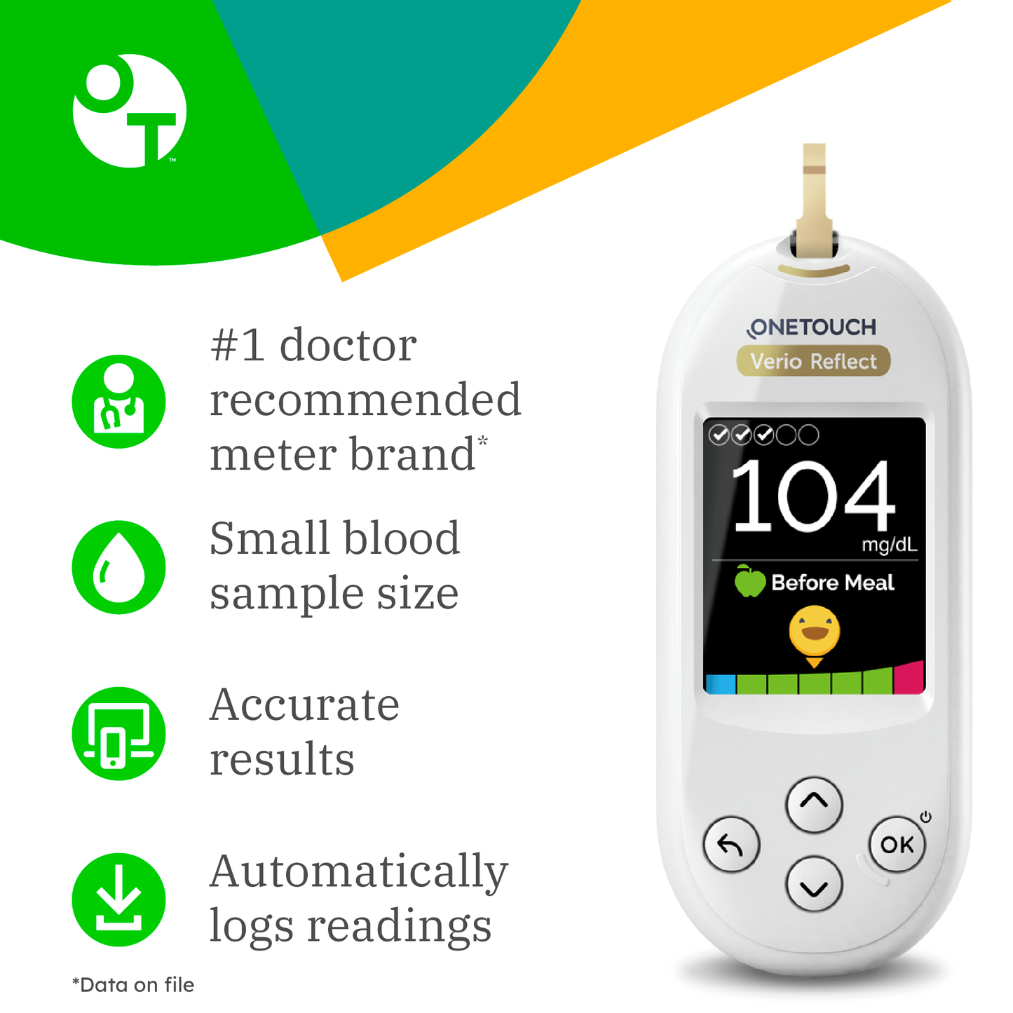 ONETOUCH Verio Reflect Blood Glucose Meter - Blood Sugar Monitor