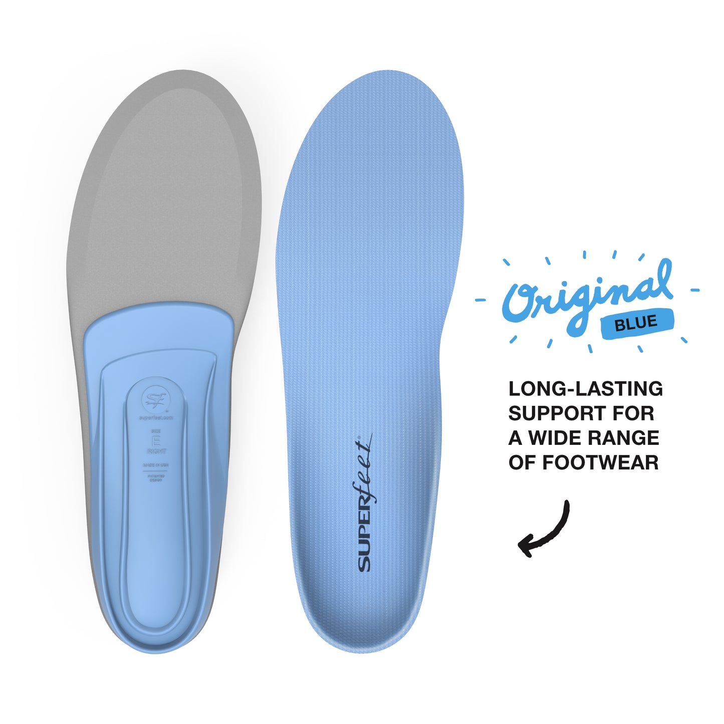 Superfeet BLUE Professional-Grade Orthotic Shoe Inserts Pain Relief Insoles For Medium Thickness and Arch Insole, Unisex, 2.5-4 Junior / 4.5-6 Women