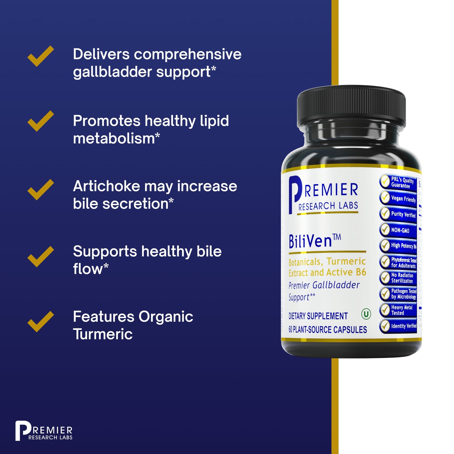 Premier Research BiliVen TM, 60 Capsules, Vegan Product - Nutraceutical Gallbladder Formula for Premier Detoxification and Gallbladder Support