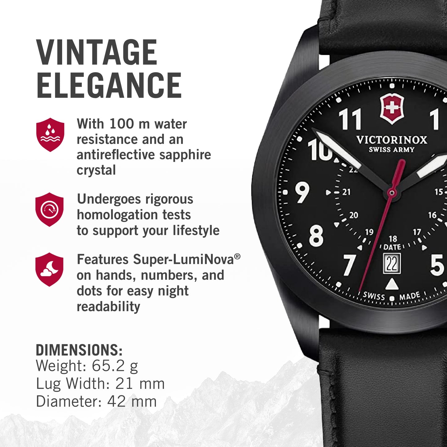 Victorinox Alliance Swiss Army Heritage Analog Watch with Black Dial and Black Leather Strap - Timeless Wristwatch