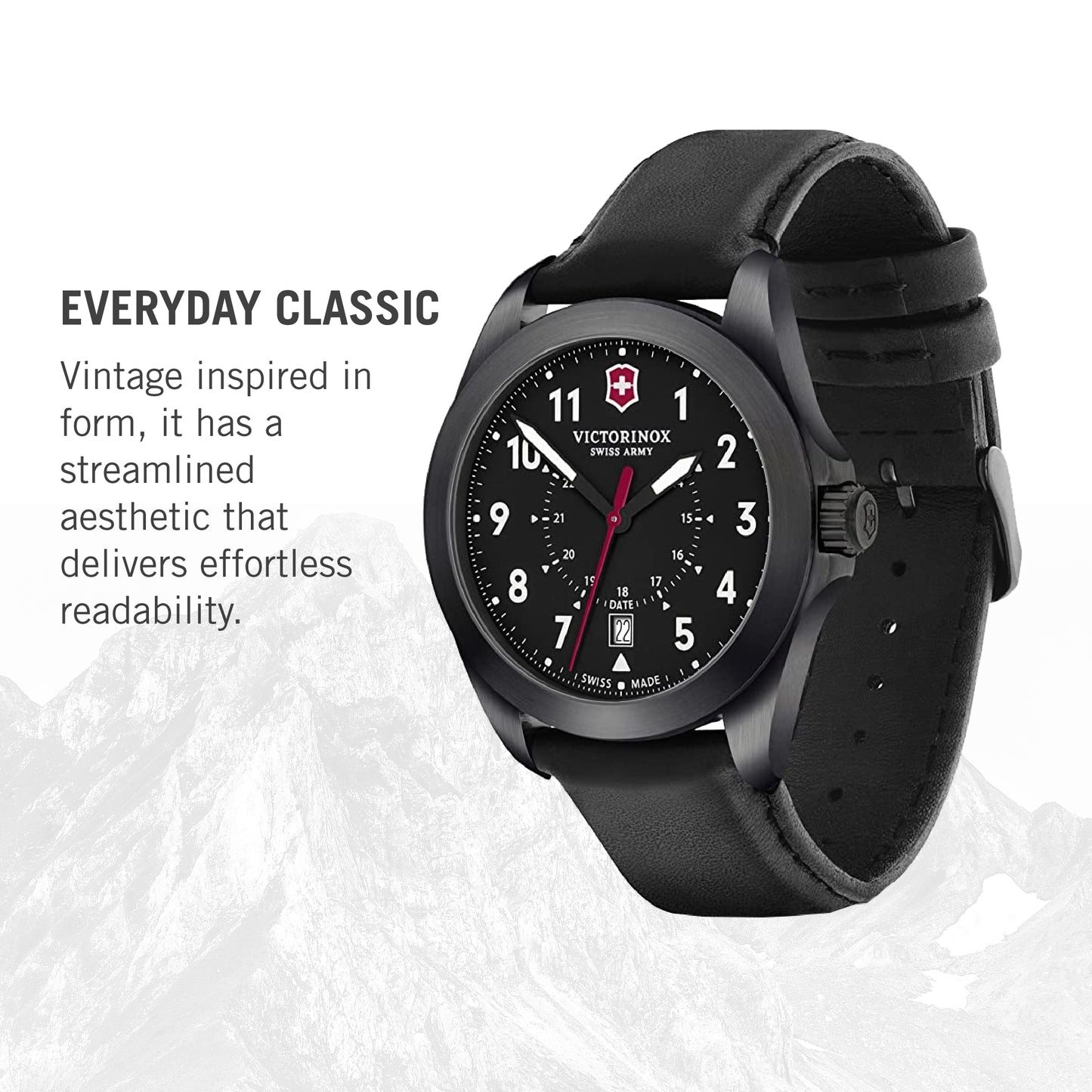 Victorinox Alliance Swiss Army Heritage Analog Watch with Black Dial and Black Leather Strap - Timeless Wristwatch