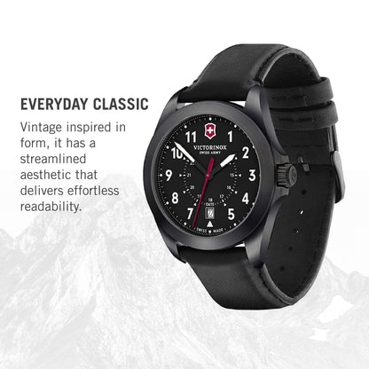 Victorinox Alliance Swiss Army Heritage Analog Watch with Black Dial and Black Leather Strap - Timeless Wristwatch