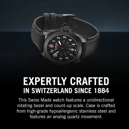 Victorinox Alliance Swiss Army Heritage Analog Watch with Black Dial and Black Leather Strap - Timeless Wristwatch