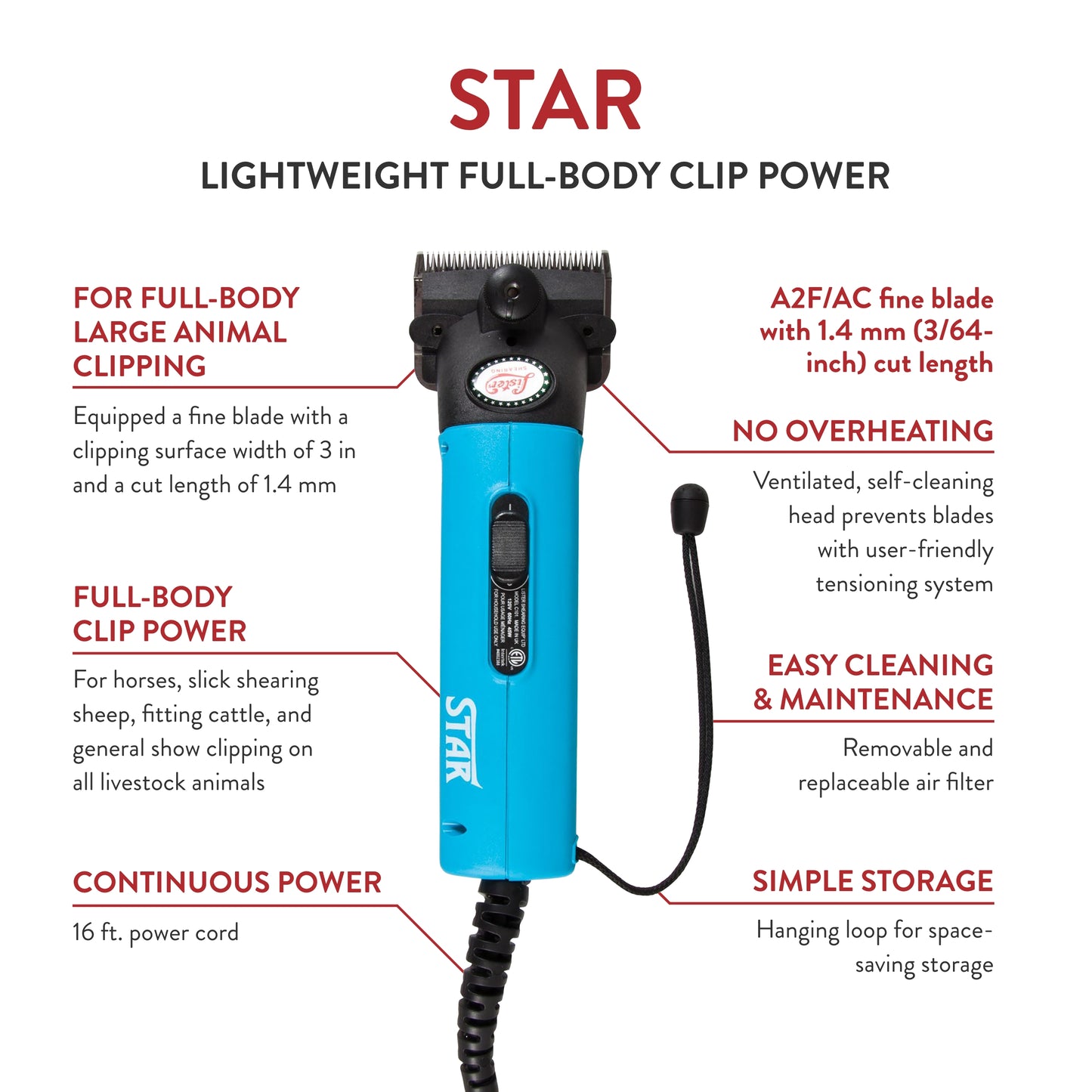 Lister Star Large Animal Clipper with Fine Blade for Horses, Cattle, Sheep, and Livestock, Turquoise with Hard Case (258-34503)