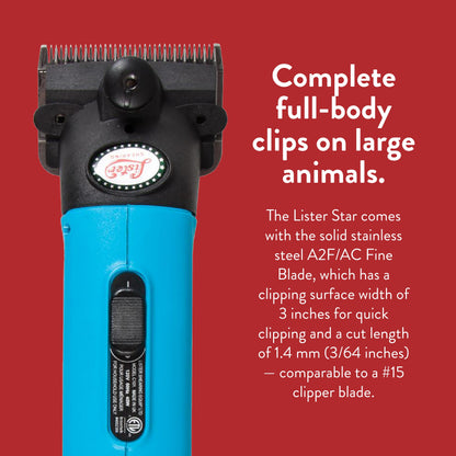 Lister Star Large Animal Clipper with Fine Blade for Horses, Cattle, Sheep, and Livestock, Turquoise with Hard Case (258-34503)