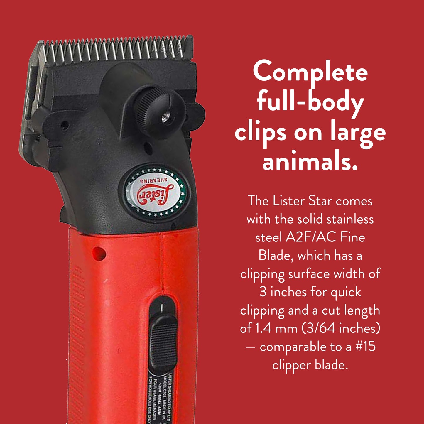 Lister Star Large Animal Clipper with Fine Blade for Horses, Cattle, Sheep, and Livestock, Red with Hard Case (258-34504)