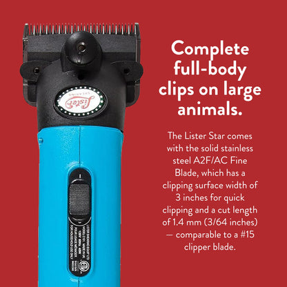 Lister Star Large Animal Clipper with Fine Blade for Horses, Cattle, Sheep, and Livestock, Turquoise with Soft Case (258-35921)