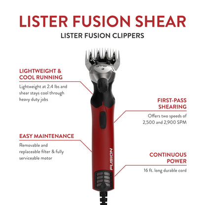 Lister Fusion Shear for Sheep, Alpacas, Camels, Cattle, and Llamas (#258-40020), Red