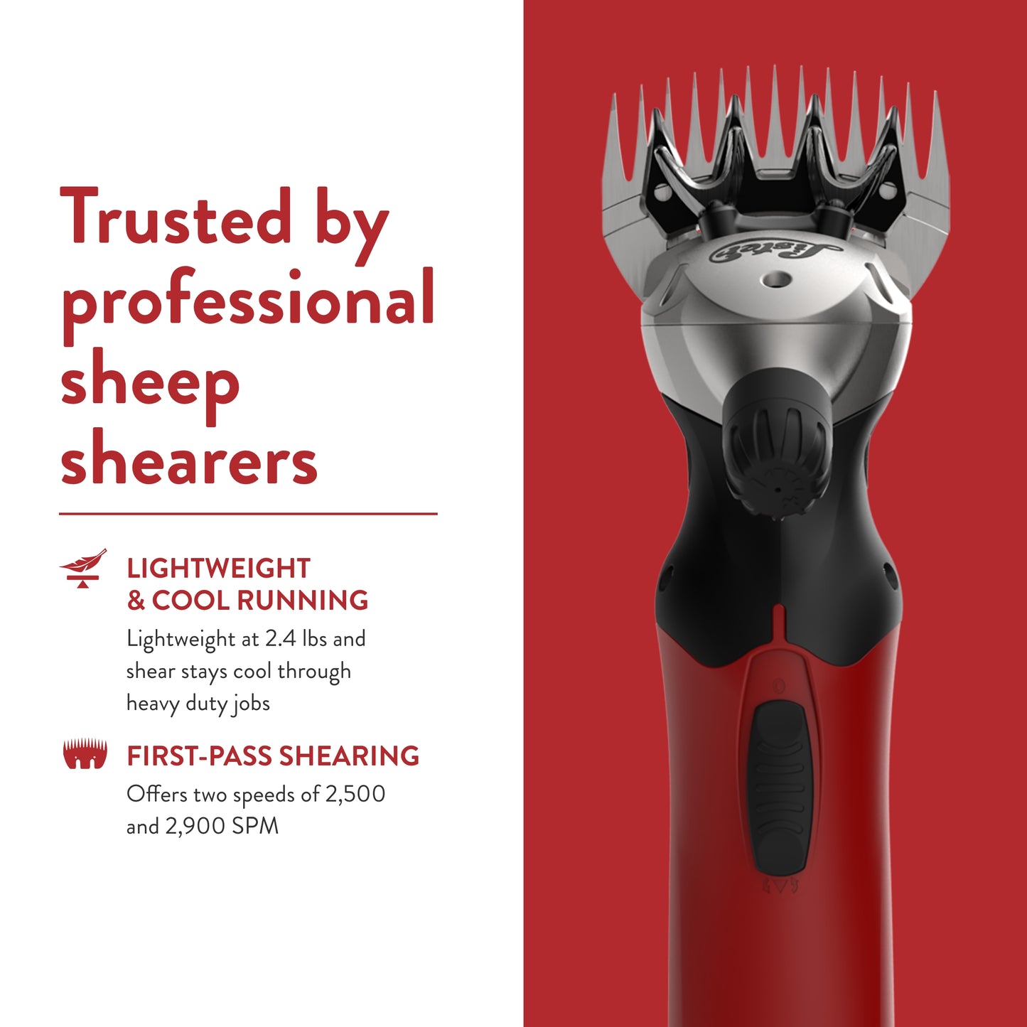 Lister Fusion Shear for Sheep, Alpacas, Camels, Cattle, and Llamas (#258-40020), Red