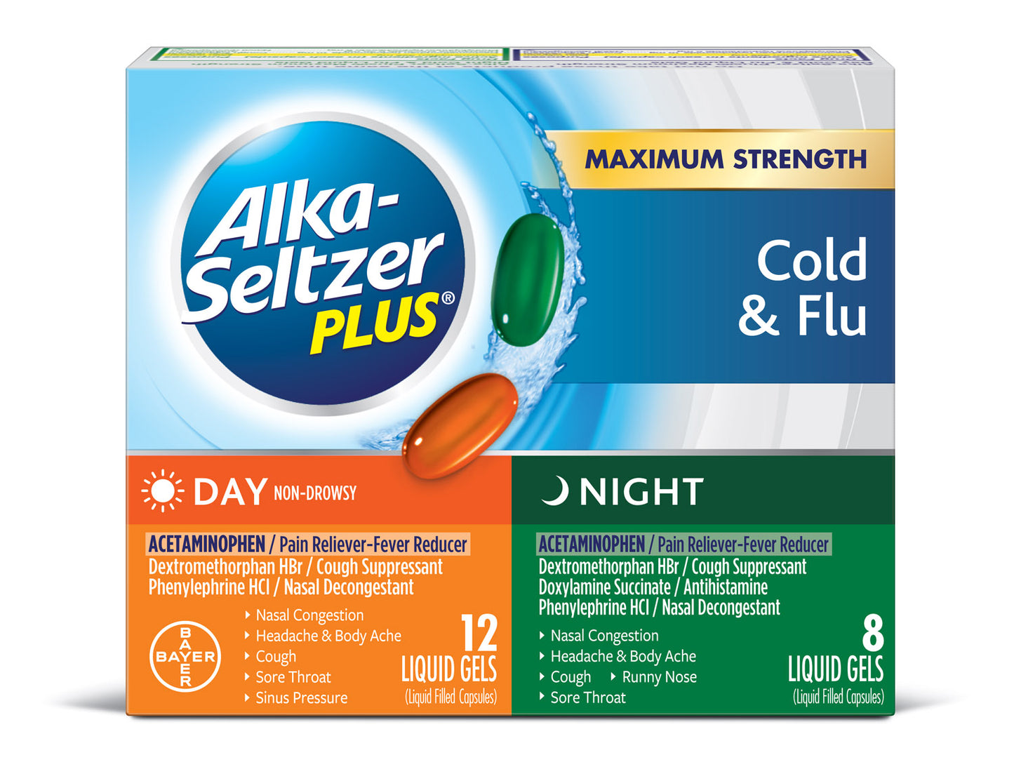 ALKA-SELTZER PLUS Severe Day + Night Cold Powerfast Fizz Effervescent Tablets Twinpack 2x20ct, White, 40 Count