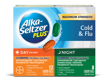 ALKA-SELTZER PLUS Severe Day + Night Cold Powerfast Fizz Effervescent Tablets Twinpack 2x20ct, White, 40 Count