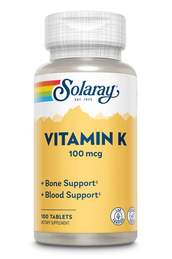 Solaray Vitamin K-1 100mcg | Healthy Bone Structure, Blood Clotting, Protein Synthesis Support | Non-GMO, Vegan & Lab Verified | 100 Tablets