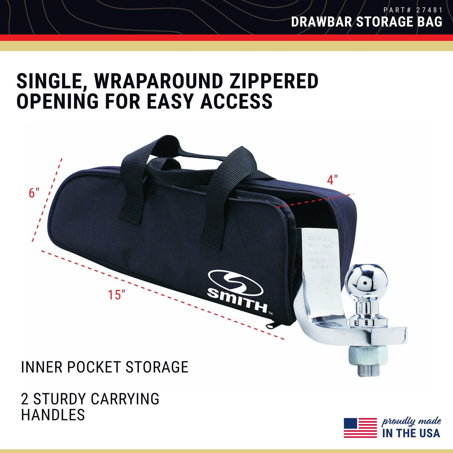 C.E Smith 27481 Drawbar Storage Bag - Durable Nylon Bag for Boat Accessories - 15" x 4" x 6"